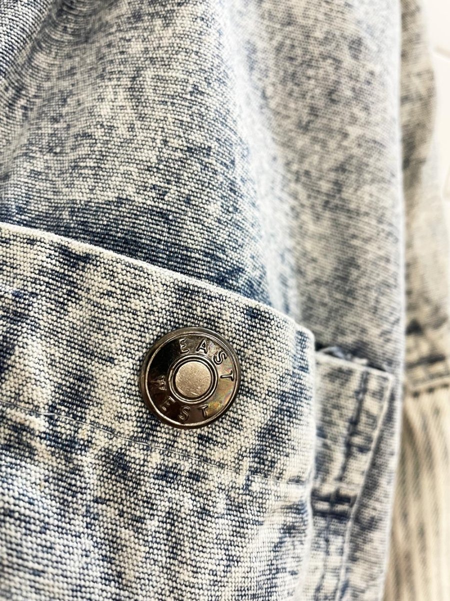 vintage 90s east west hooded striped acid wash denim bomber jacket - good market thrift store