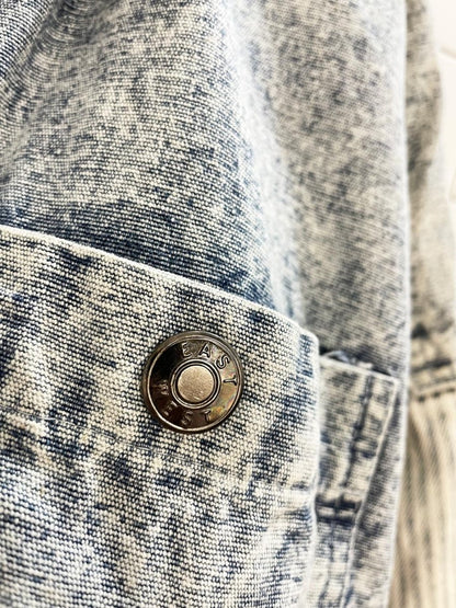 vintage 90s east west hooded striped acid wash denim bomber jacket - good market thrift store