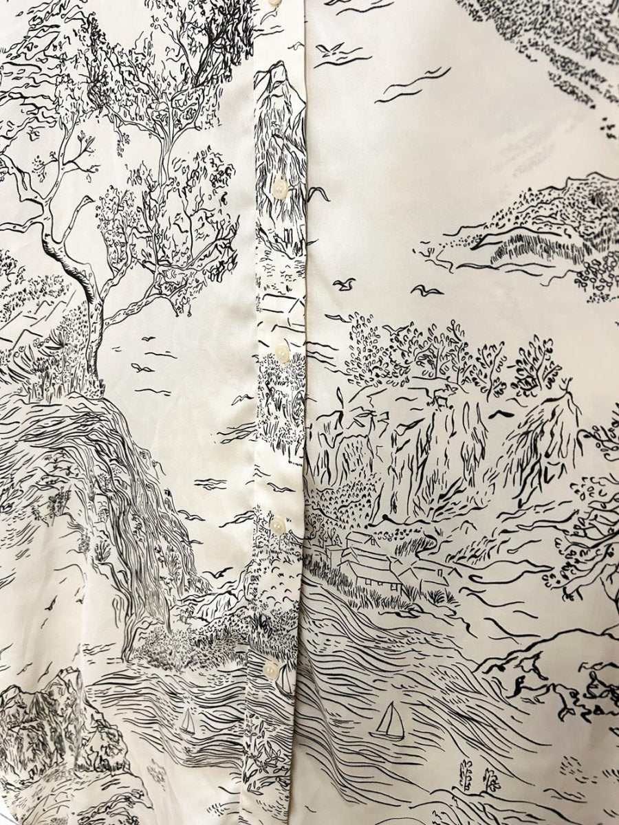 h&m mountain - river scene satin shirt dress - good market thrift store