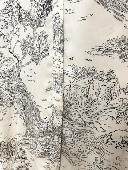 h&m mountain - river scene satin shirt dress - good market thrift store