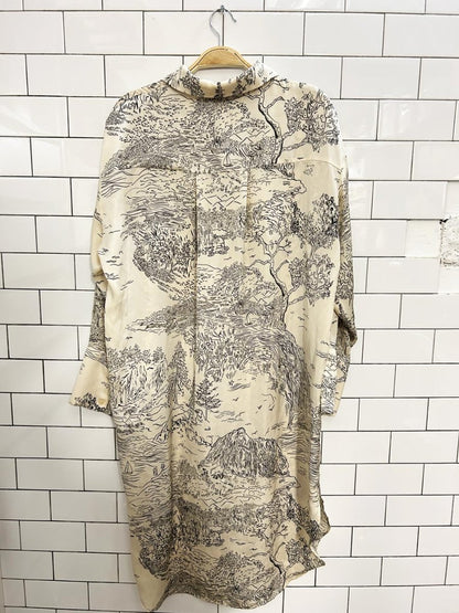 h&m mountain - river scene satin shirt dress - good market thrift store
