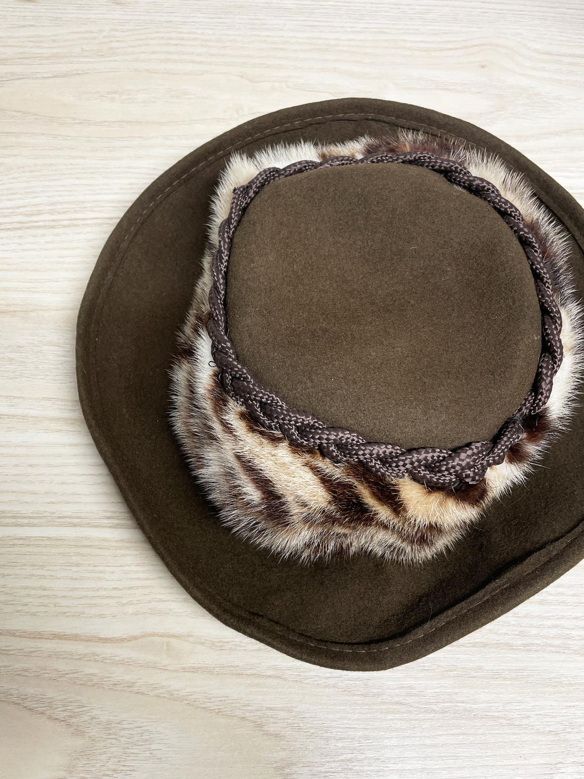 vintage georges a roy mink fur animal print brimmed wool hat