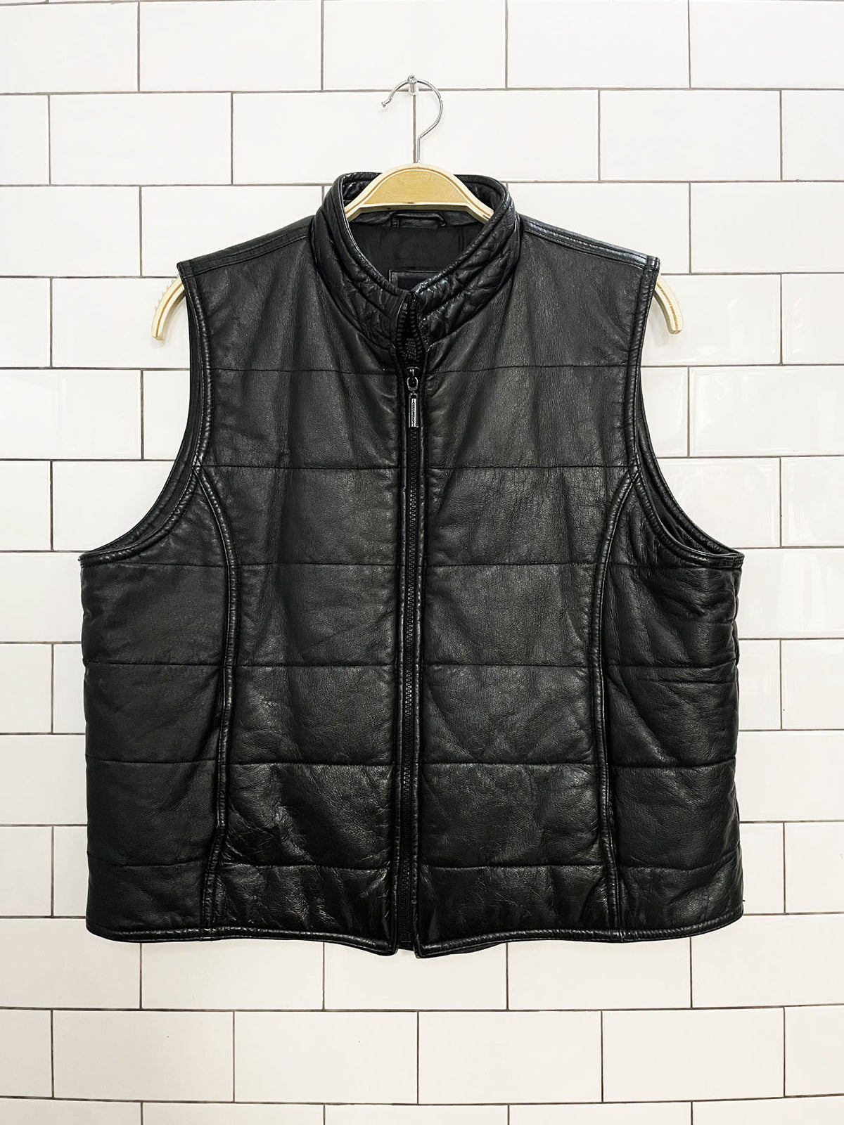 vintage 00s colebrook soft leather quilted puffer vest