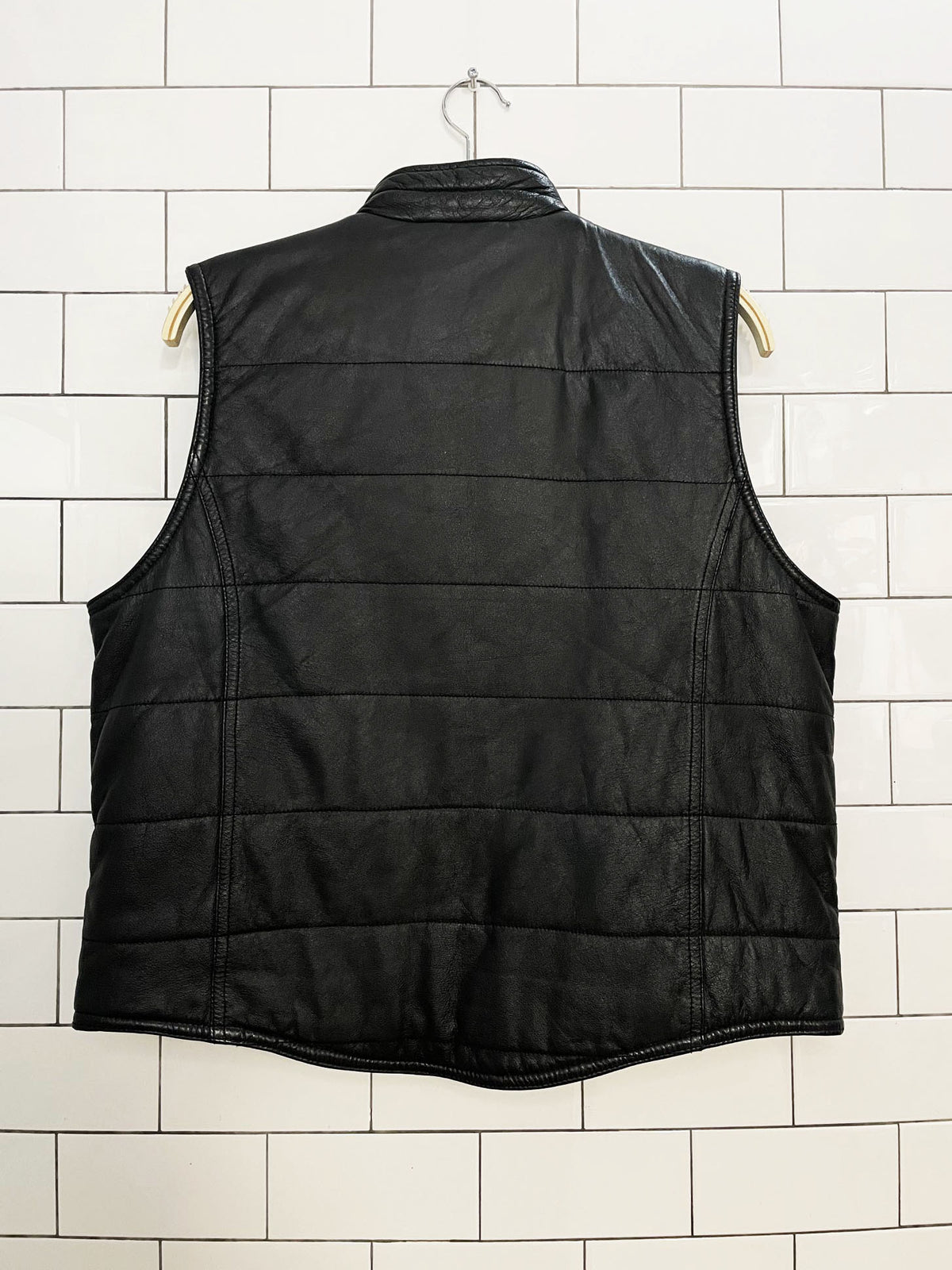 vintage 00s colebrook soft leather quilted puffer vest