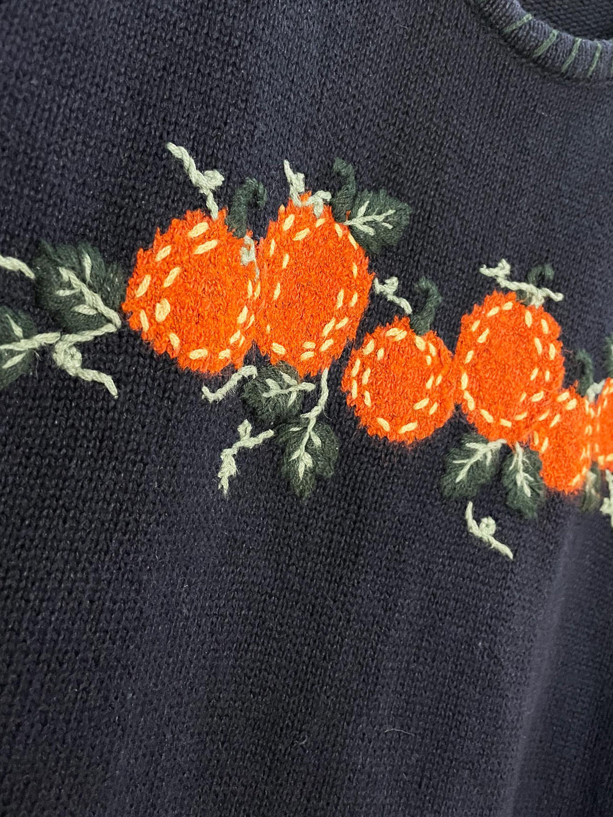 vintage christopher & banks ramie-blend hand-embroidered knit pumpkin sweater