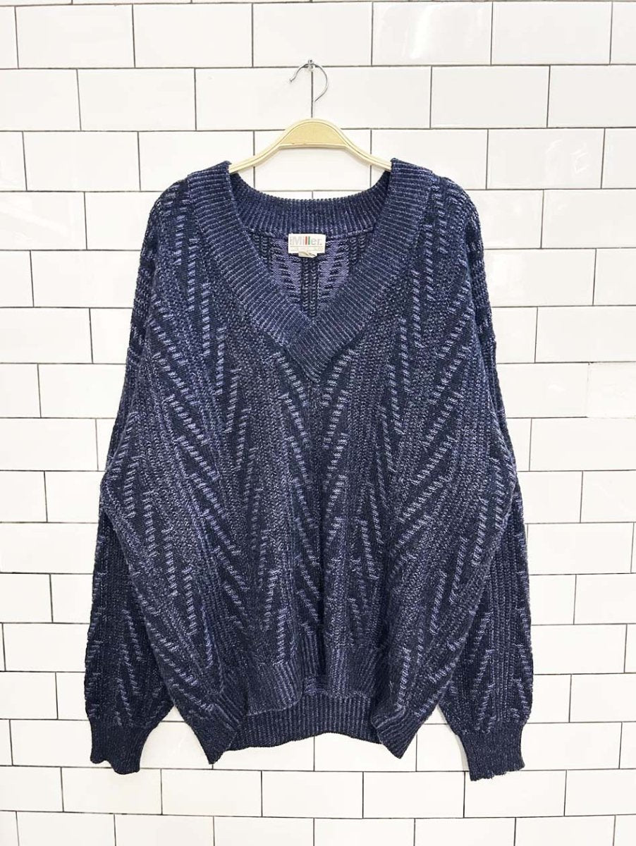 vintage 80s miller oversized wool - blend knit dad sweater - good market thrift store