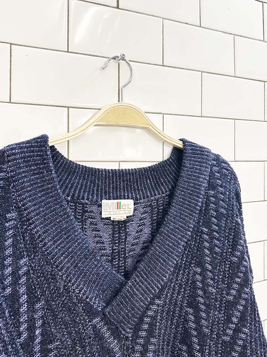 vintage 80s miller oversized wool - blend knit dad sweater - good market thrift store
