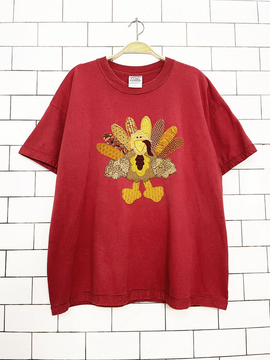 vintage patchwork turkey blanket stitch tee | gildan
