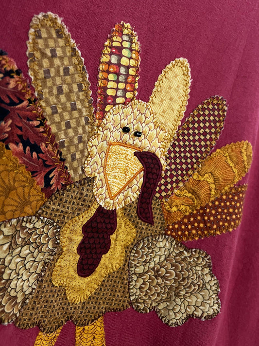 vintage patchwork turkey blanket stitch tee | gildan