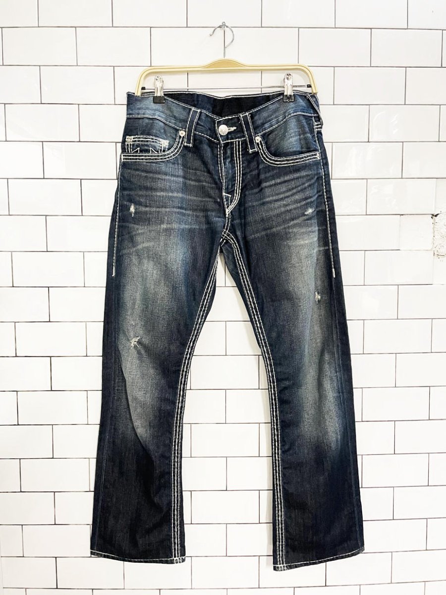 y2k true religion big T super T straight contrast stitch jeans - good market thrift store