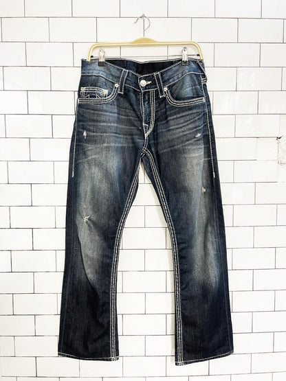 y2k true religion big T super T straight contrast stitch jeans - good market thrift store