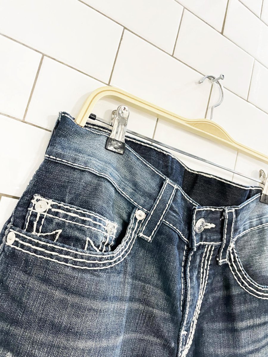 y2k true religion big T super T straight contrast stitch jeans - good market thrift store