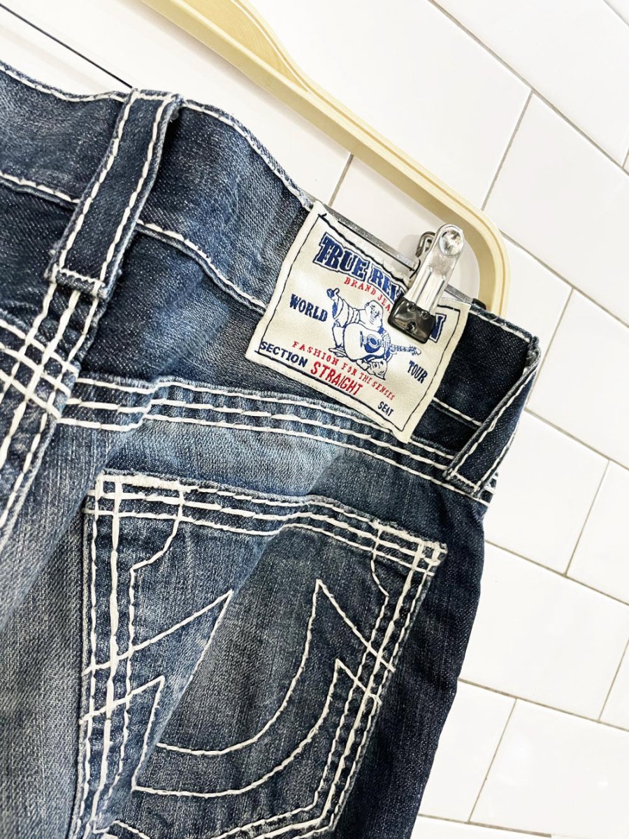 y2k true religion big T super T straight contrast stitch jeans - good market thrift store