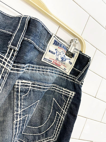 y2k true religion big T super T straight contrast stitch jeans - good market thrift store