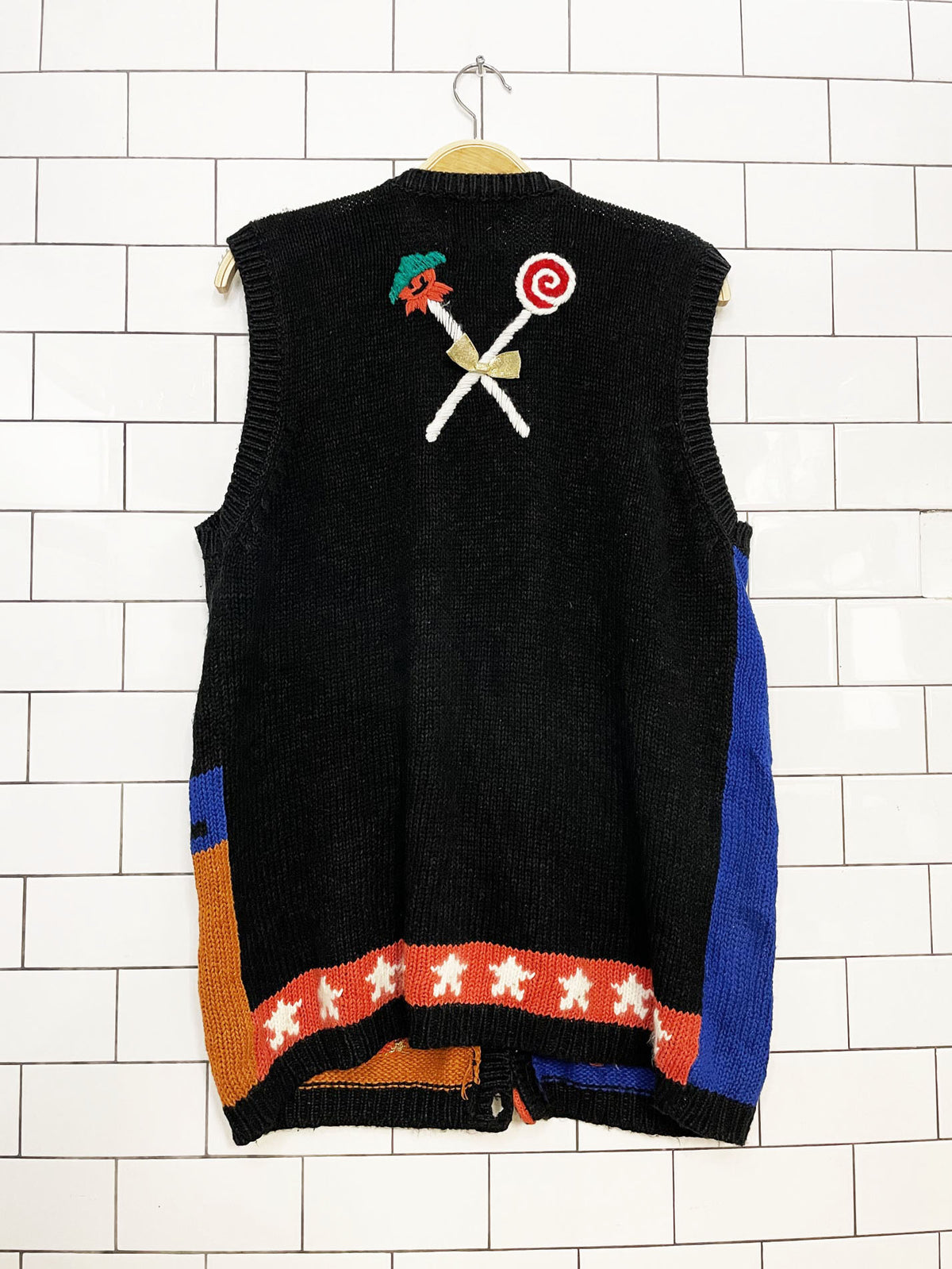 vintage spice of life ramie-blend knit halloween trick or treat vest