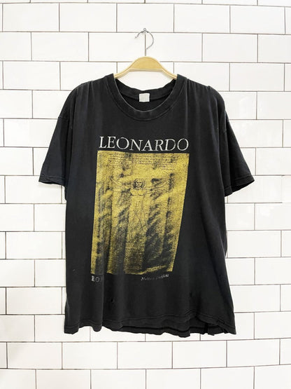 vintage 90s leonardo da vinci vitruvian man art faded distressed tee - good market thrift store