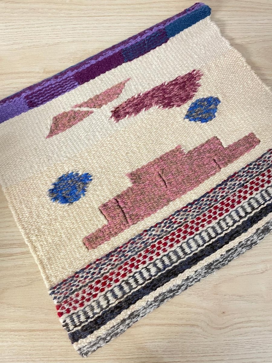vintage wool hand - woven wall hanging - good market thrift store