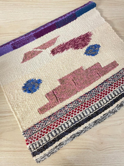 vintage wool hand - woven wall hanging - good market thrift store