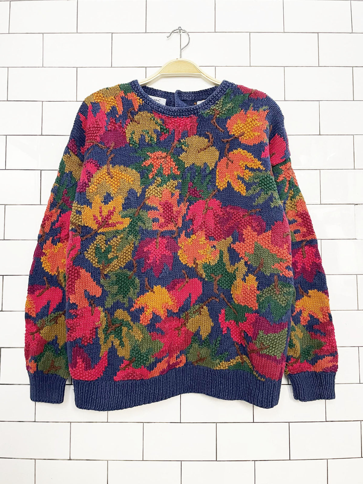 vintage northern isles ramie-blend hand-knit autumn leaves sweater | signature