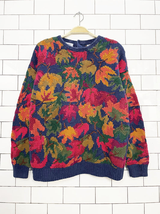 vintage northern isles ramie-blend hand-knit autumn leaves sweater | signature