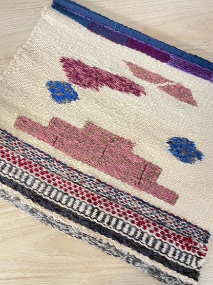 vintage wool hand - woven wall hanging - good market thrift store