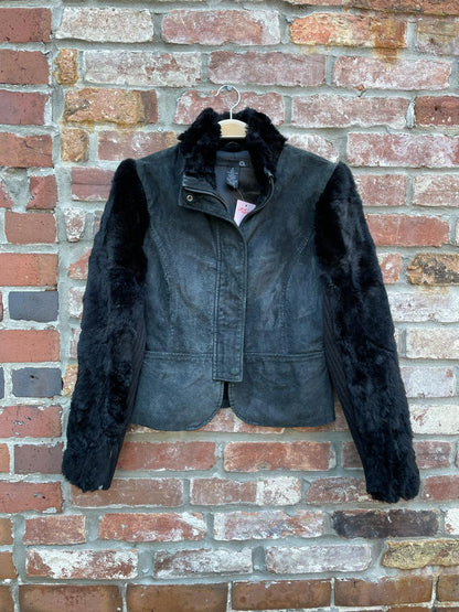 vintage rabbit fur suede wool jacket