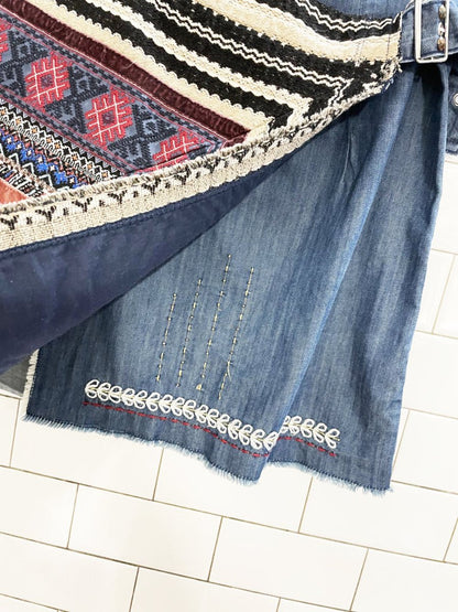 desigual boho patchwork wrap embroidered denim mini skirt - good market thrift store