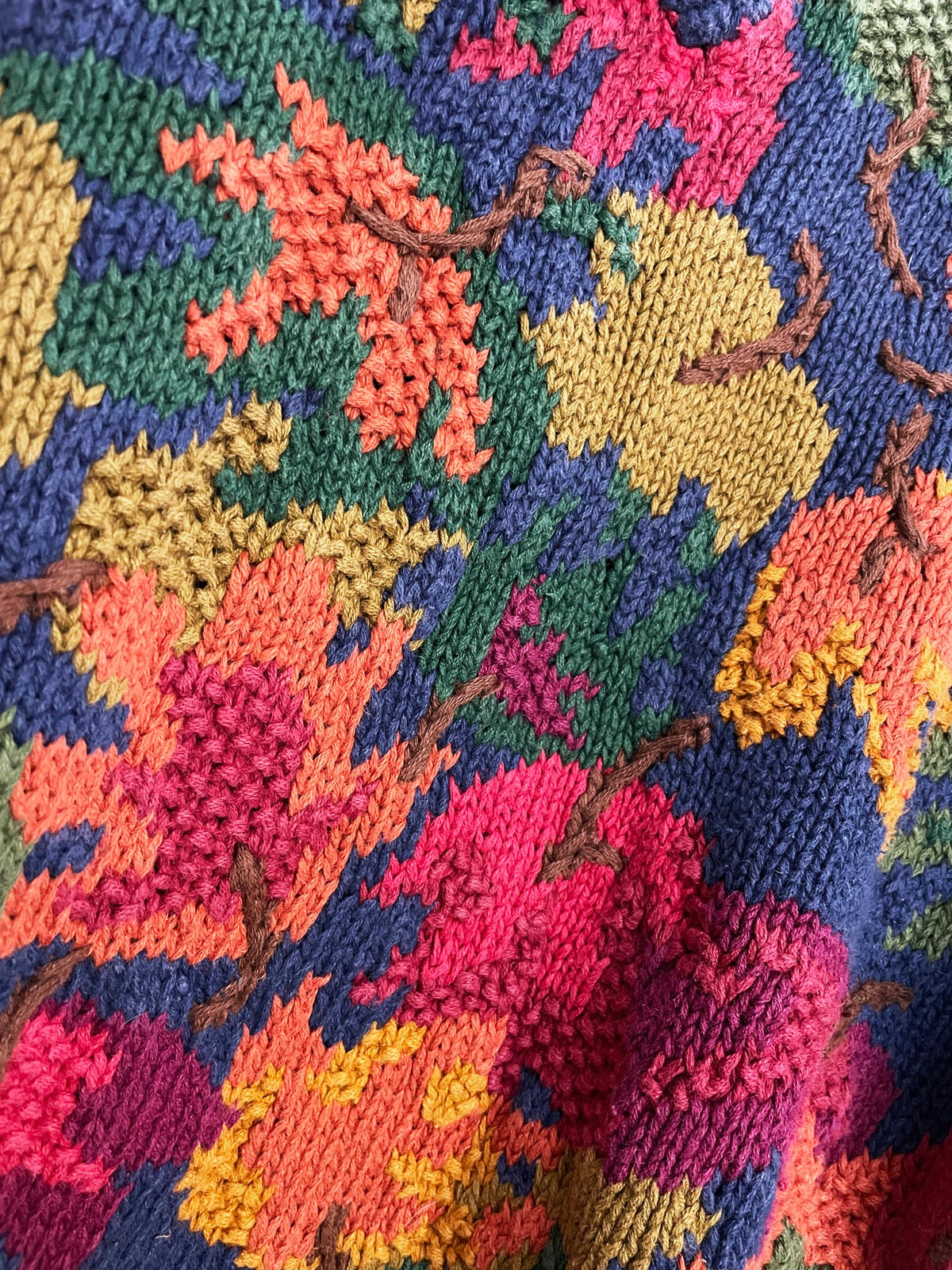 vintage northern isles ramie-blend hand-knit autumn leaves sweater | signature