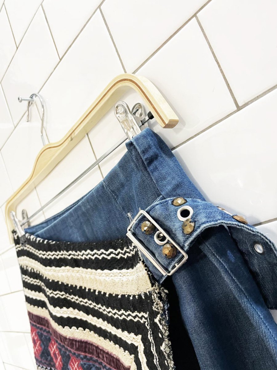 desigual boho patchwork wrap embroidered denim mini skirt - good market thrift store