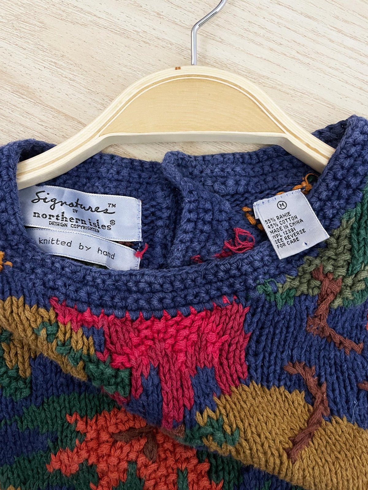 vintage northern isles ramie-blend hand-knit autumn leaves sweater | signature
