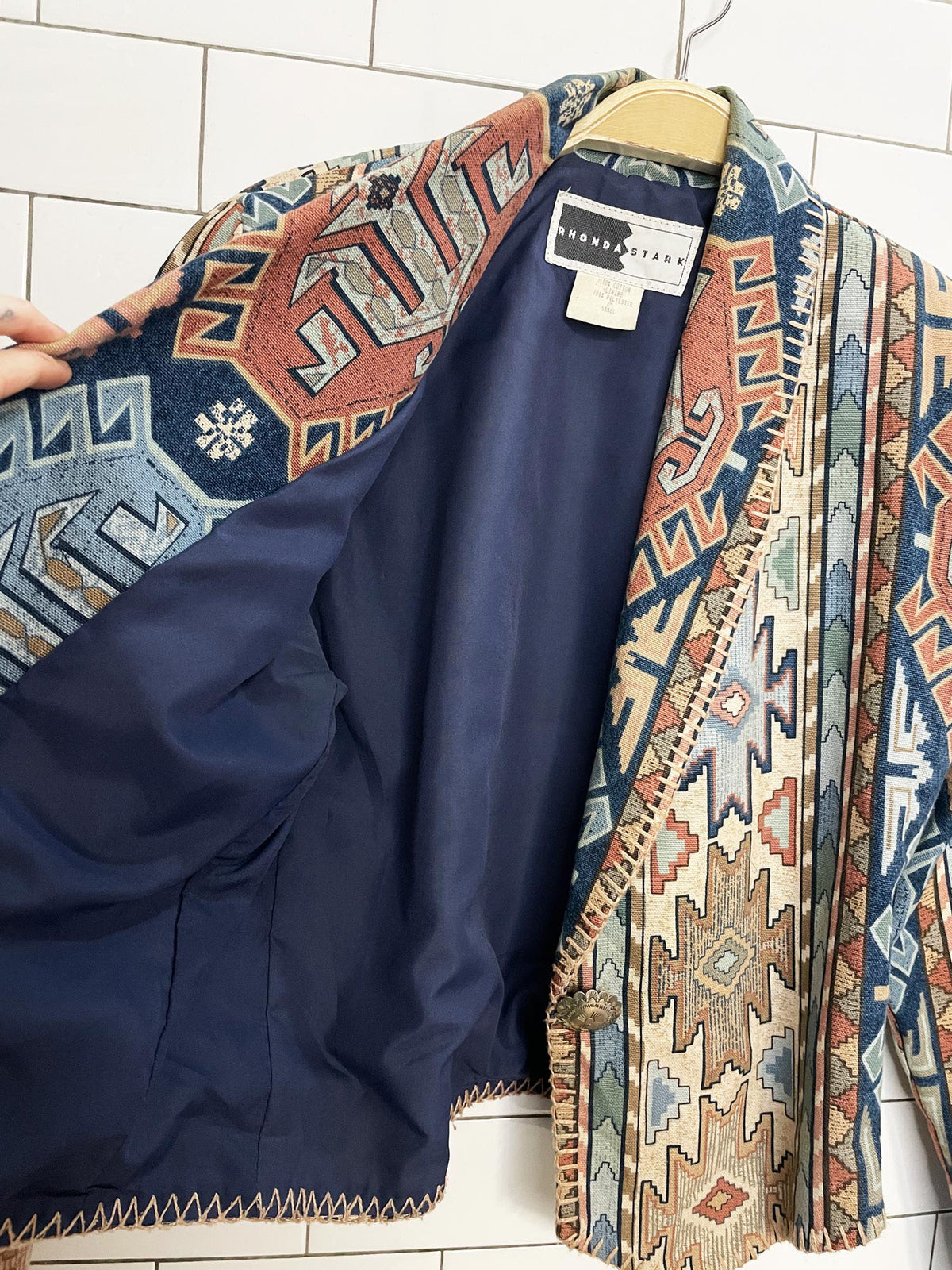 vintage rhonda stark southwestern blanket stitch cropped blazer | made in USA