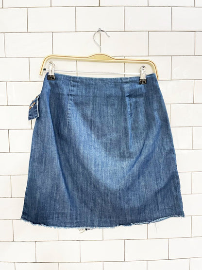 desigual boho patchwork wrap embroidered denim mini skirt - good market thrift store