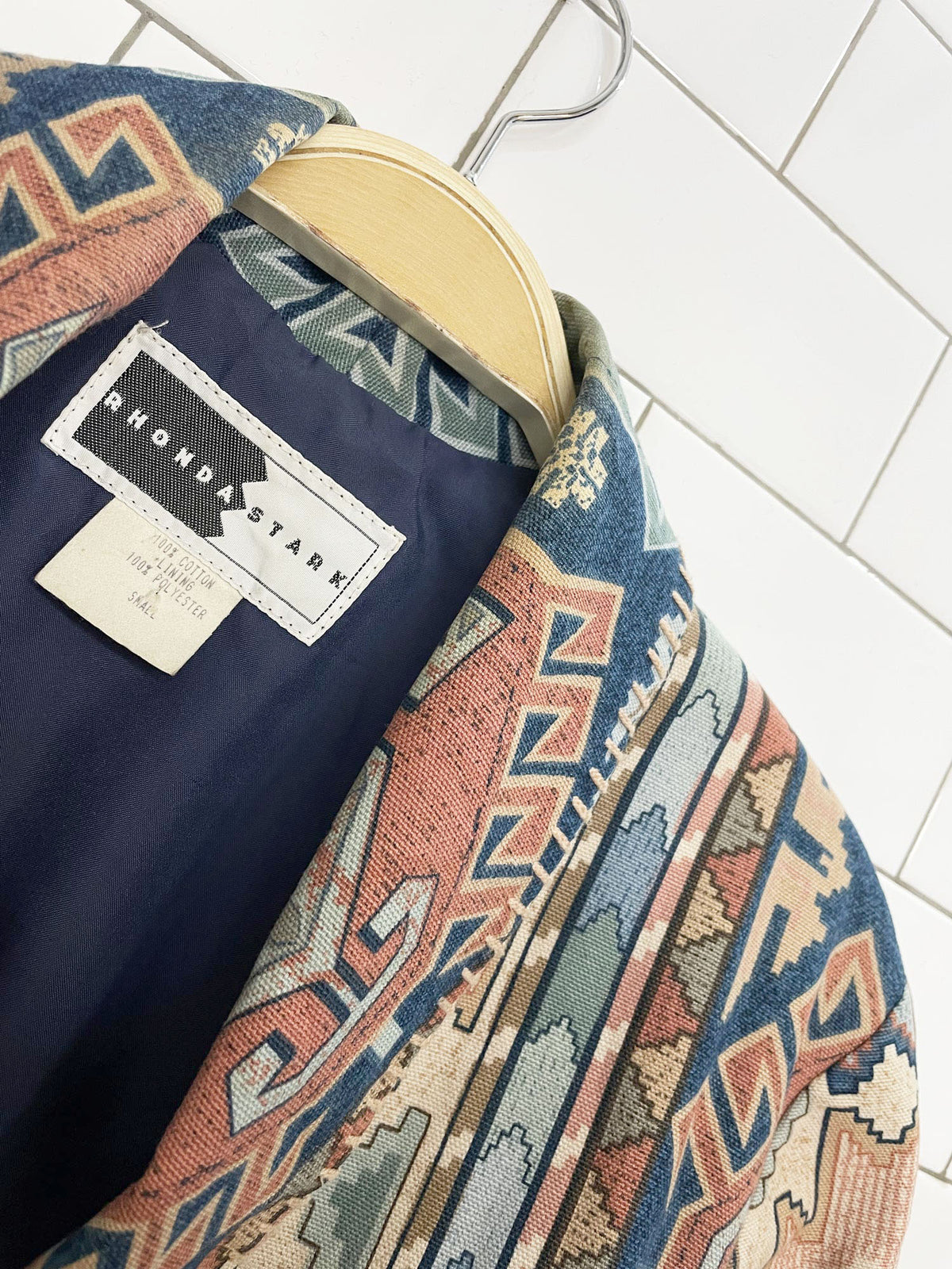 vintage rhonda stark southwestern blanket stitch cropped blazer | made in USA