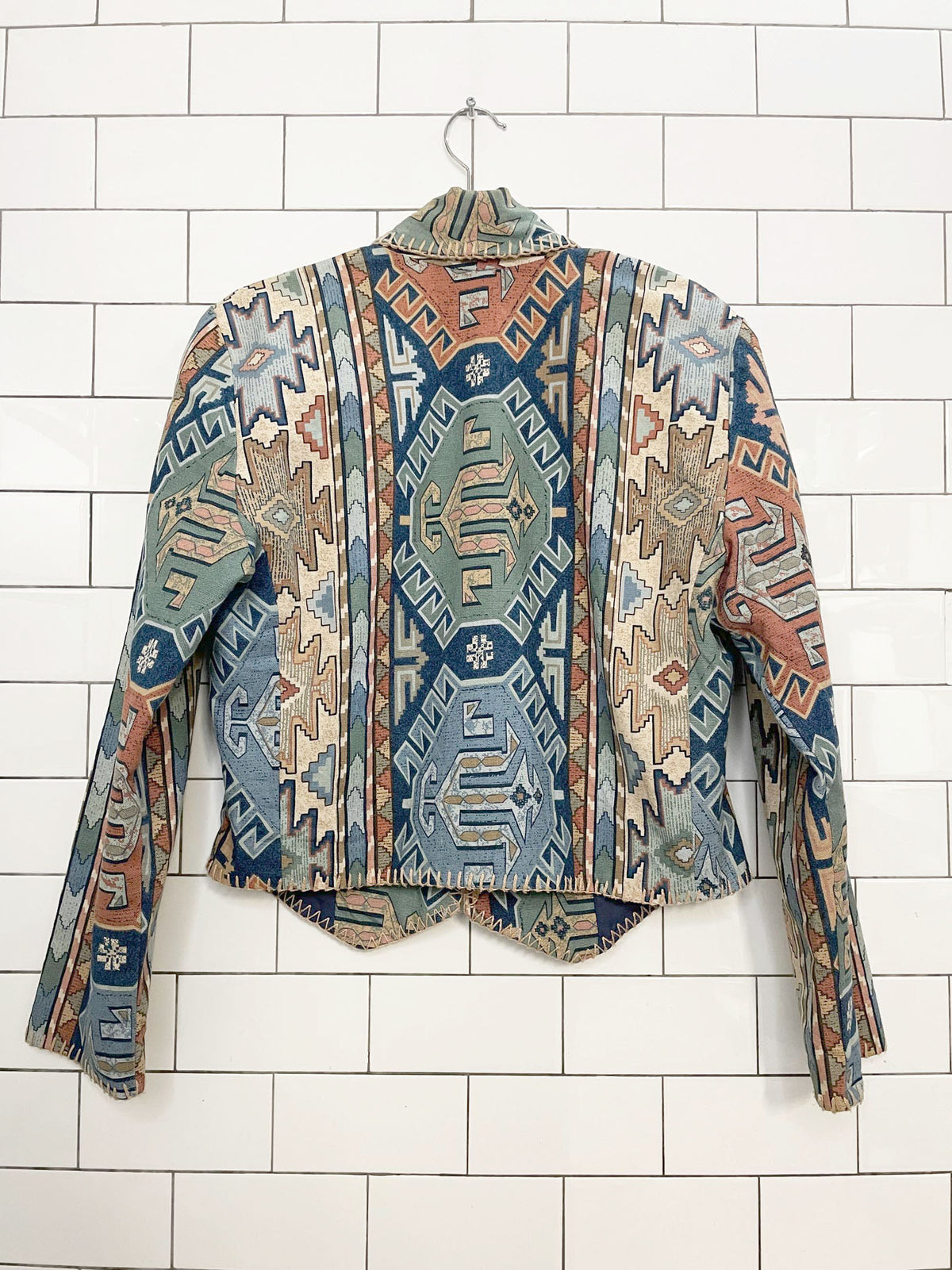 vintage rhonda stark southwestern blanket stitch cropped blazer | made in USA