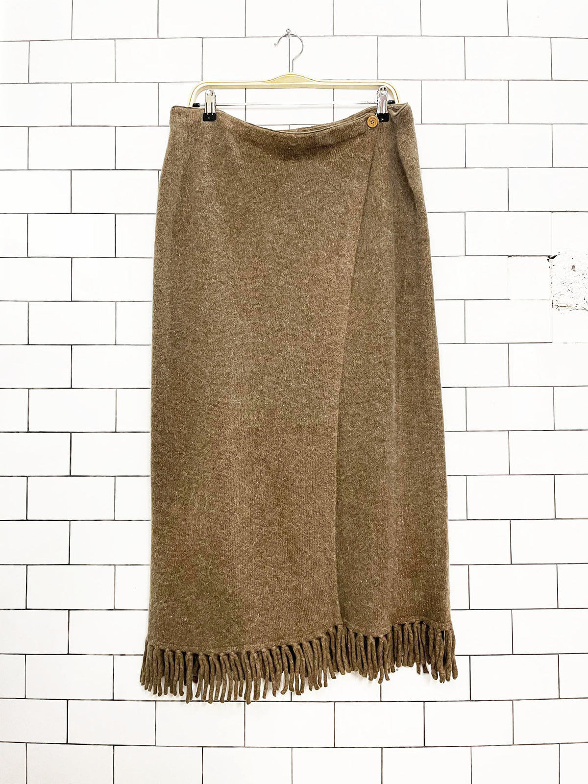 vintage charter collection lambswool-angora fringe wrap maxi skirt