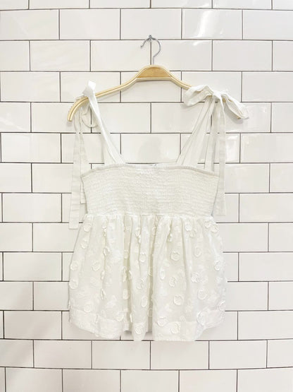 & other stories tie shoulder floral applique smocked top | UO - good market thrift store