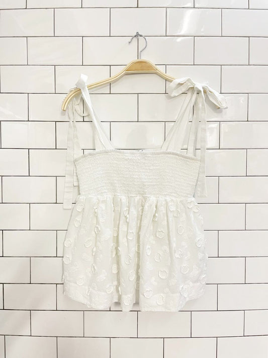 & other stories tie shoulder floral applique smocked top | UO - good market thrift store