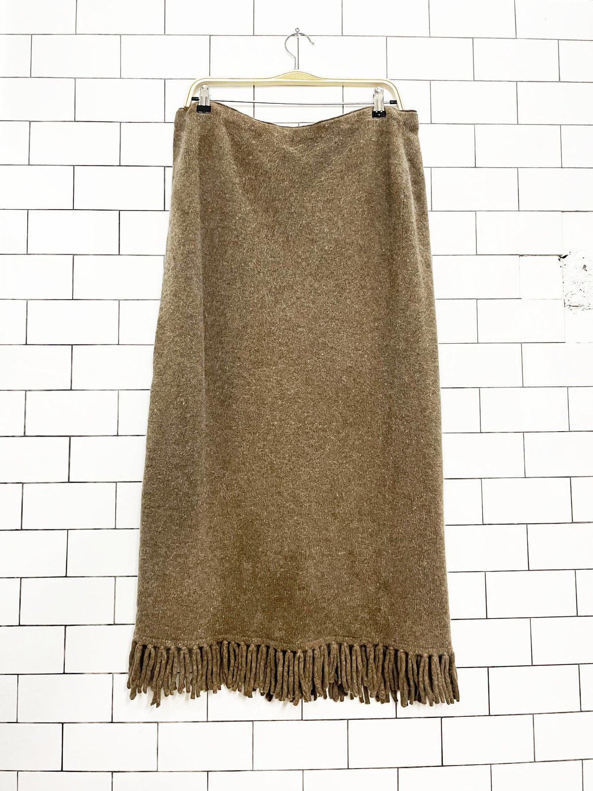 vintage charter collection lambswool-angora fringe wrap maxi skirt