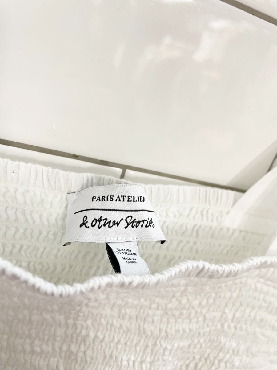 & other stories tie shoulder floral applique smocked top | UO - good market thrift store