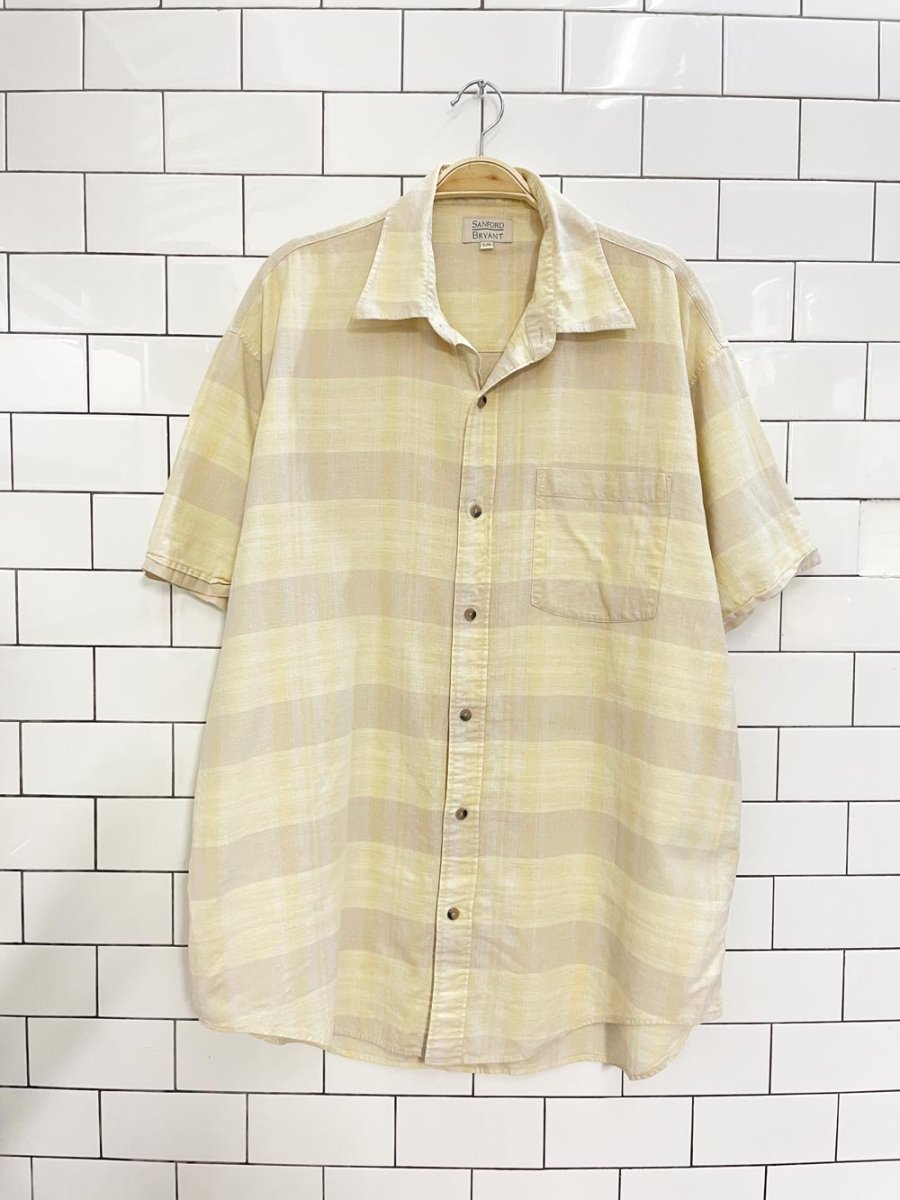 vintage sanford bryant linen - blend butter yellow shirt - good market thrift store