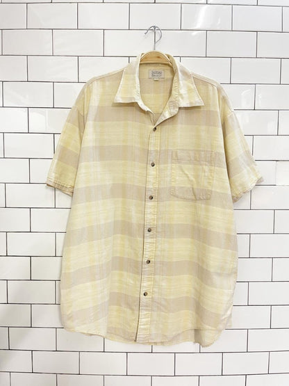 vintage sanford bryant linen - blend butter yellow shirt - good market thrift store