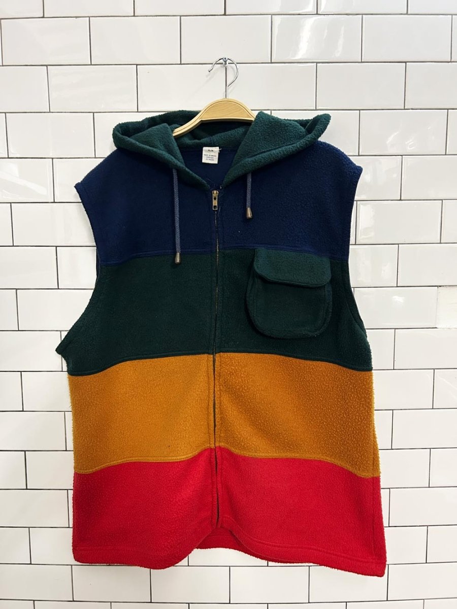 vintage 90s oversized hooded fleece vest - good market thrift store