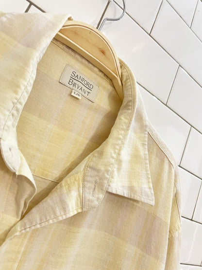vintage sanford bryant linen - blend butter yellow shirt - good market thrift store