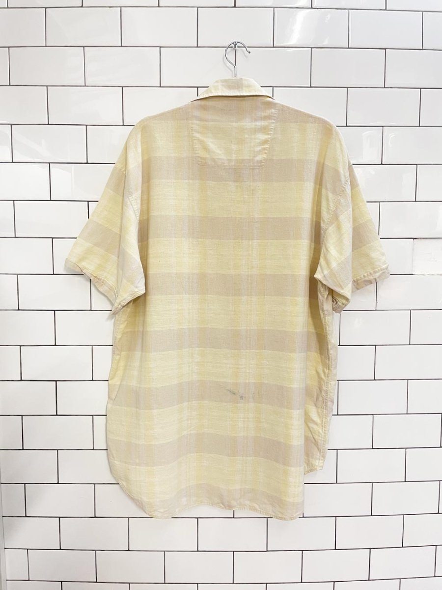 vintage sanford bryant linen - blend butter yellow shirt - good market thrift store