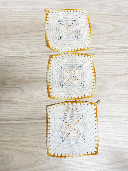 x3 vintage handmade crochet flower pot holders - good market thrift store