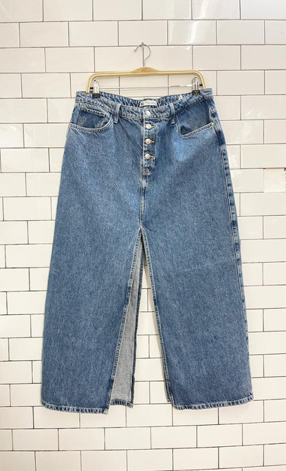 zara double slit denim midi skirt - good market thrift store