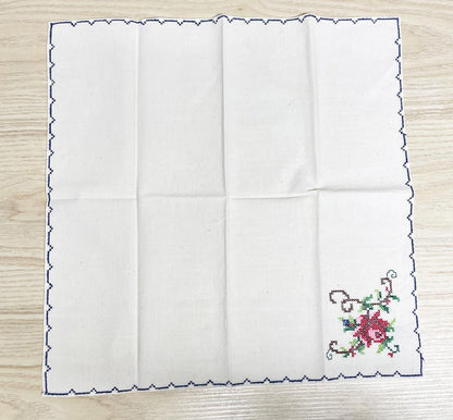 x2 vintage cross stitch flower napkins - good market thrift store
