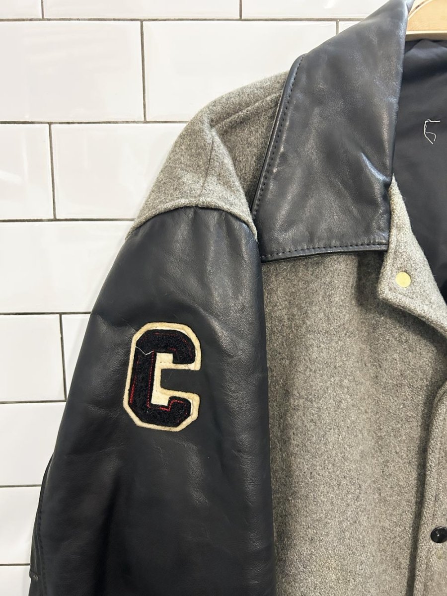 vintage 80s wool - leather varsity letter jacket - good market thrift store