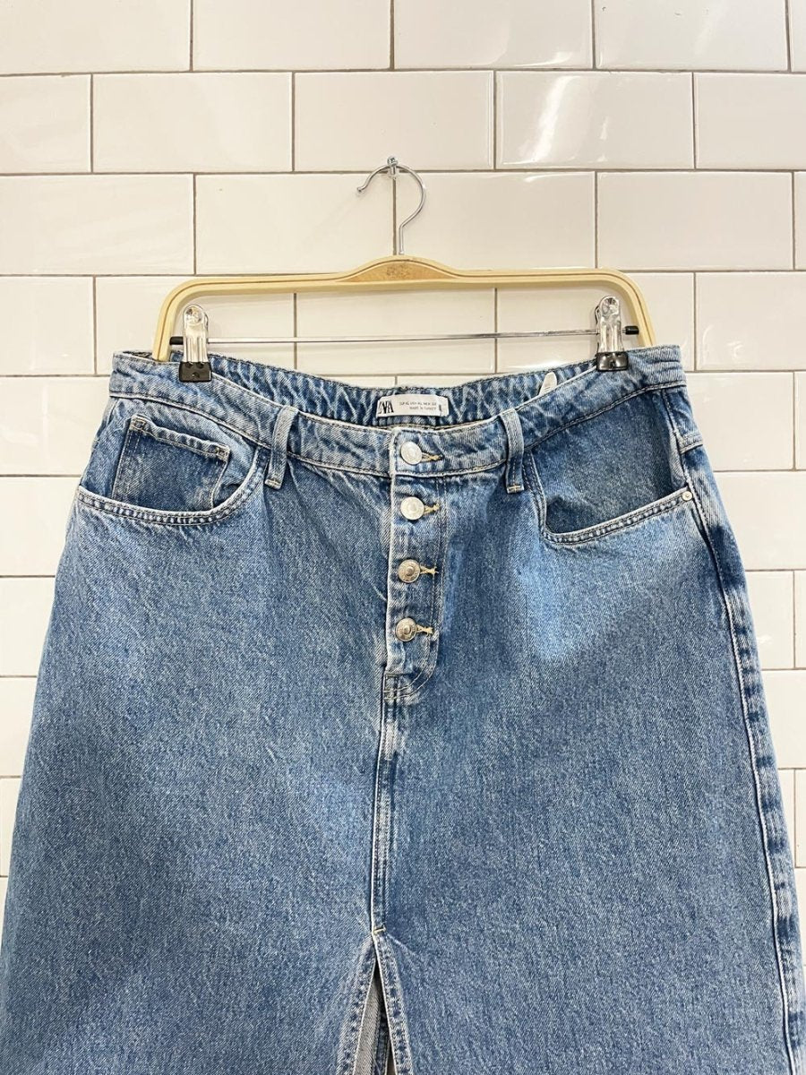zara double slit denim midi skirt - good market thrift store