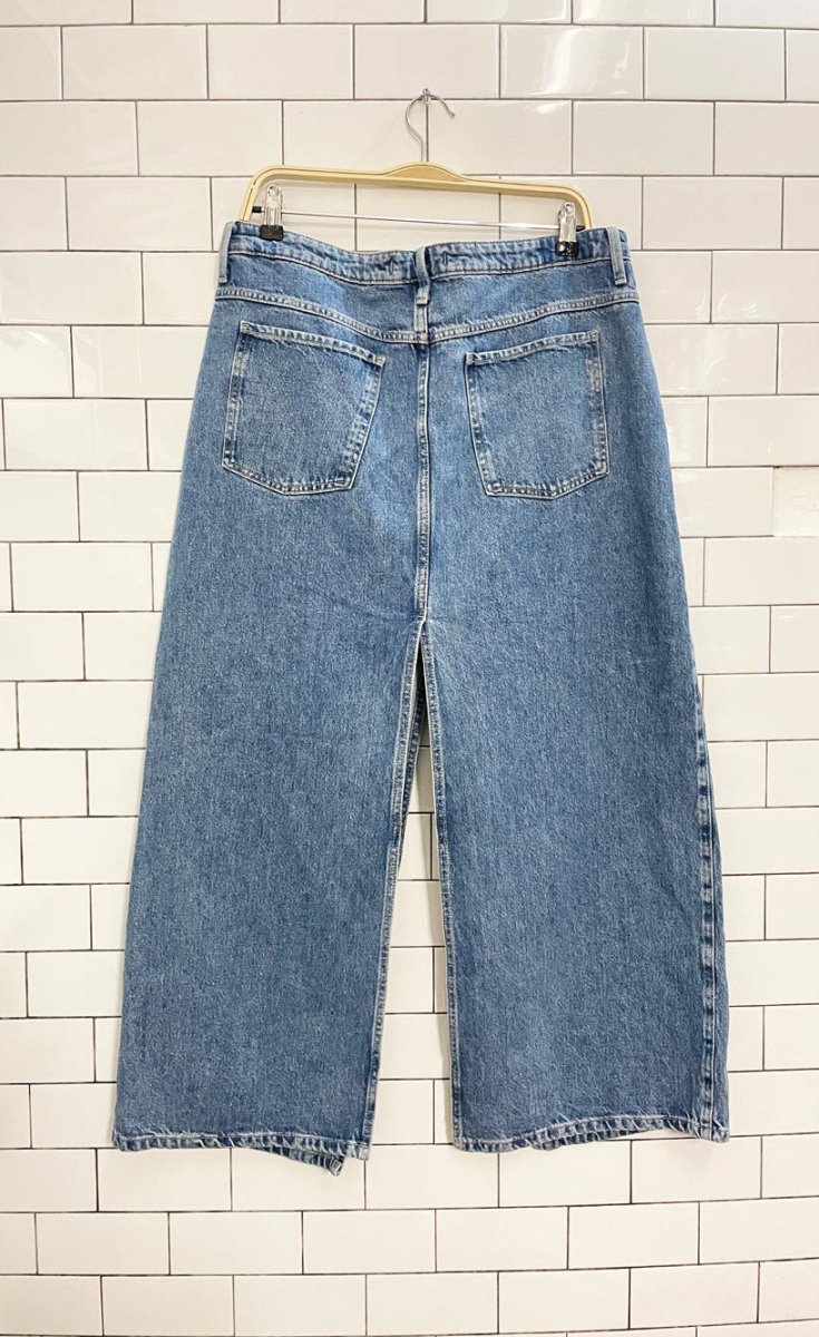 zara double slit denim midi skirt - good market thrift store